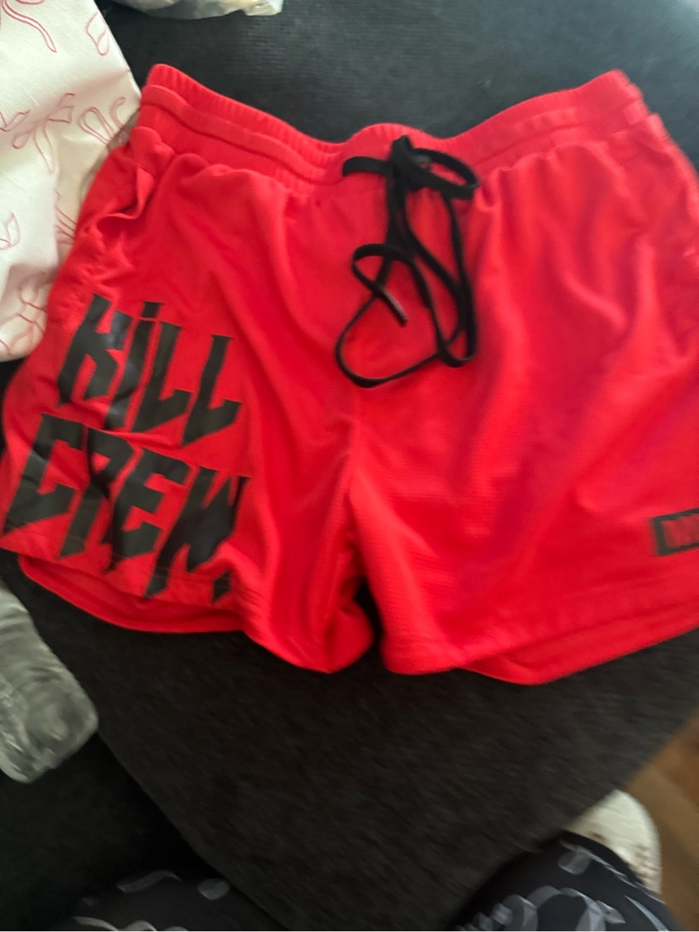 Kill Crew Red Athletic Shorts with Black Label